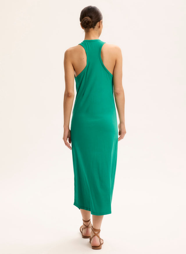 Majestic Filatures Robe Verte Col U Sans Manches En Coton Organique Coton Organique