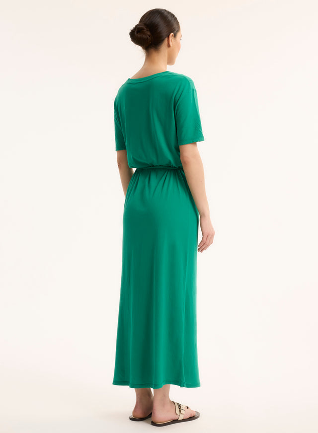 Majestic Filatures Robe Verte Col V Manches Courtes En Coton Organique Coton Organique