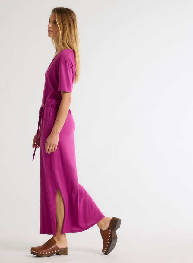 Majestic Filatures Robe Violette Col V Manches Courtes En Coton Organique Coton Organique