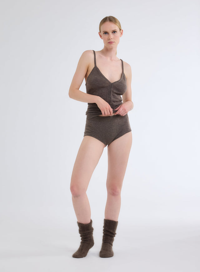 Majestic Filatures Short Court Marron En Laine Et Cachemire Laine / Cachemire