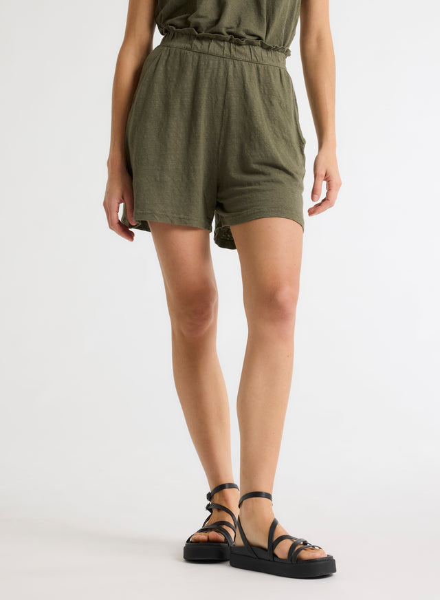 Majestic Filatures Short Vert En Lin / Elasthanne Lin / Elasthanne