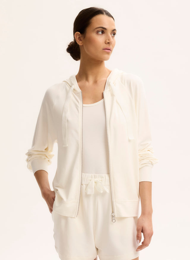 majestic filatures Sweat Blanc Col Capuche Manches Raglan longues Viscose / Élasthanne