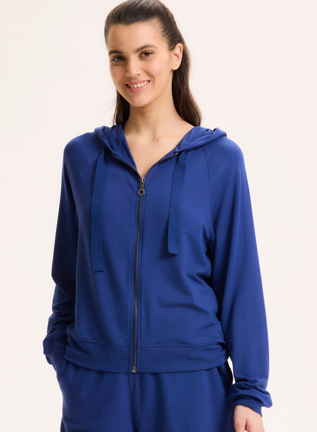 majestic filatures Sweat Bleu Col Capuche Manches Raglan longues en Viscose / Élasthanne Viscose / Élasthanne