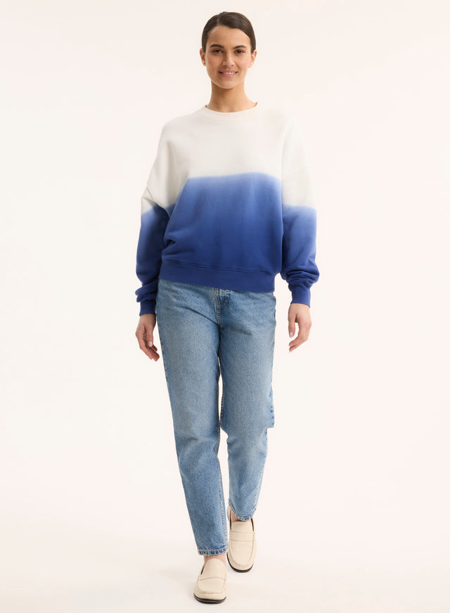 Majestic Filatures Sweat Bleu Col Rond Manches Longues En Coton Organique Coton Organique
