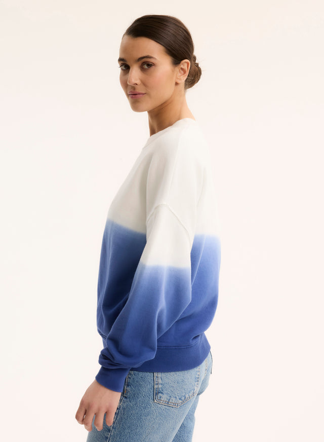 Majestic Filatures Sweat Bleu Col Rond Manches Longues En Coton Organique Coton Organique