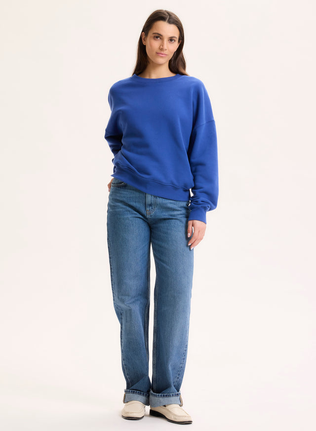 Majestic Filatures Sweat Bleu Col Rond Manches Longues En Coton Organique Coton Organique