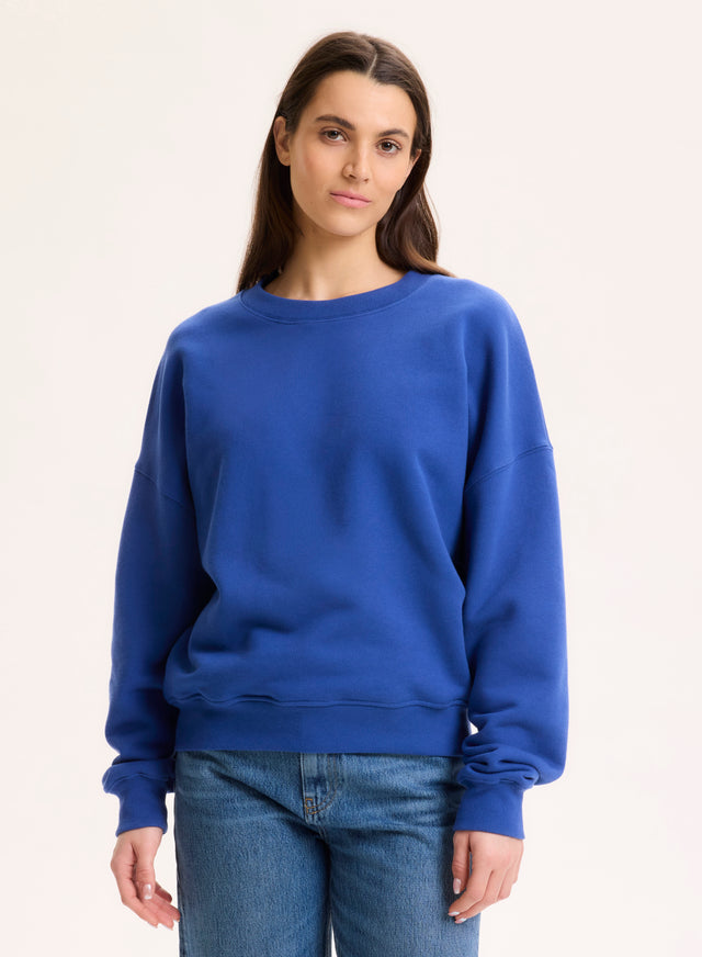 Majestic Filatures Sweat Bleu Col Rond Manches Longues En Coton Organique Coton Organique