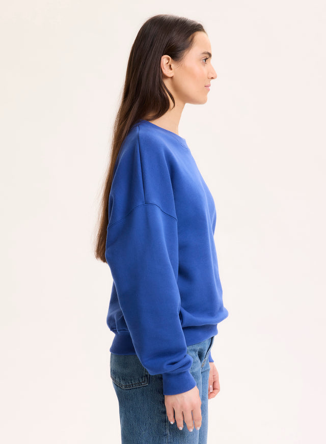 Majestic Filatures Sweat Bleu Col Rond Manches Longues En Coton Organique Coton Organique