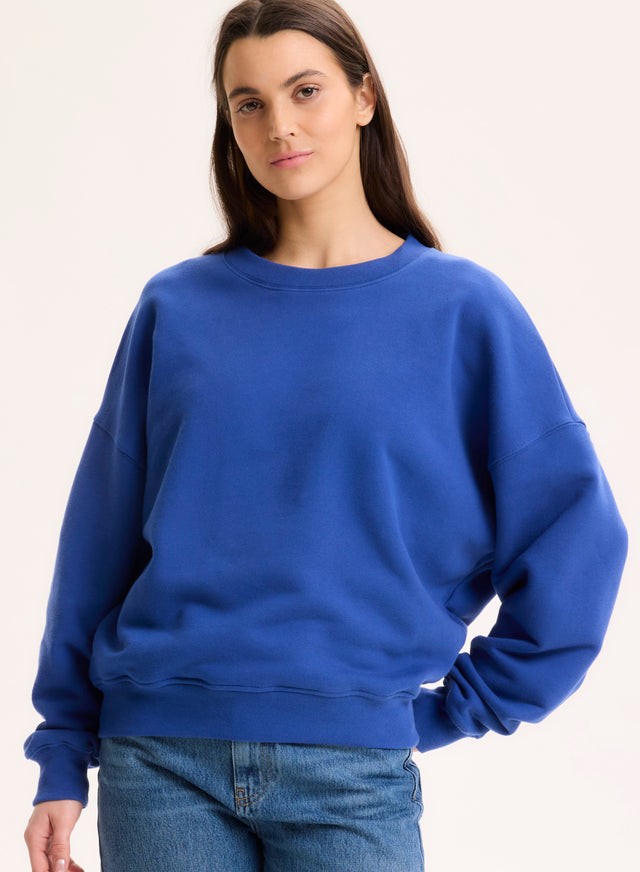 majestic filatures Sweat Bleu Col Rond Manches Longues en Coton organique Coton organique