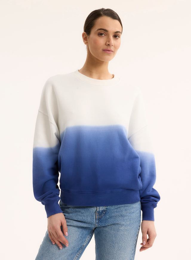 majestic filatures Sweat Bleu Col Rond Manches Longues en Coton organique Coton organique