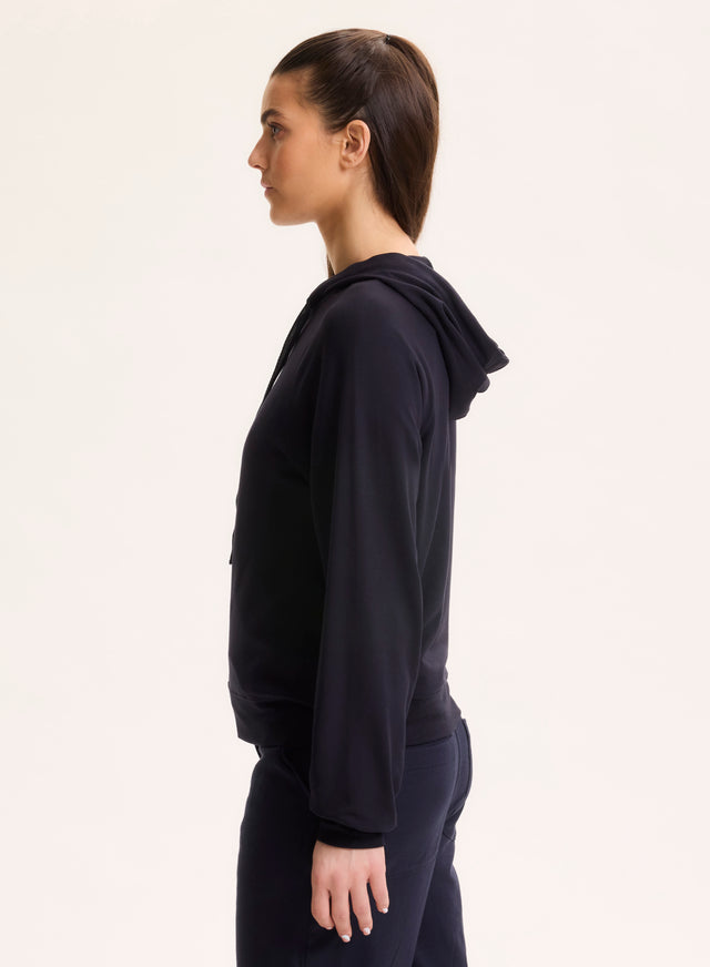 Majestic Filatures Sweat Marine Col Capuche Manches Raglan Longues En Viscose / Élasthanne Viscose / Élasthanne