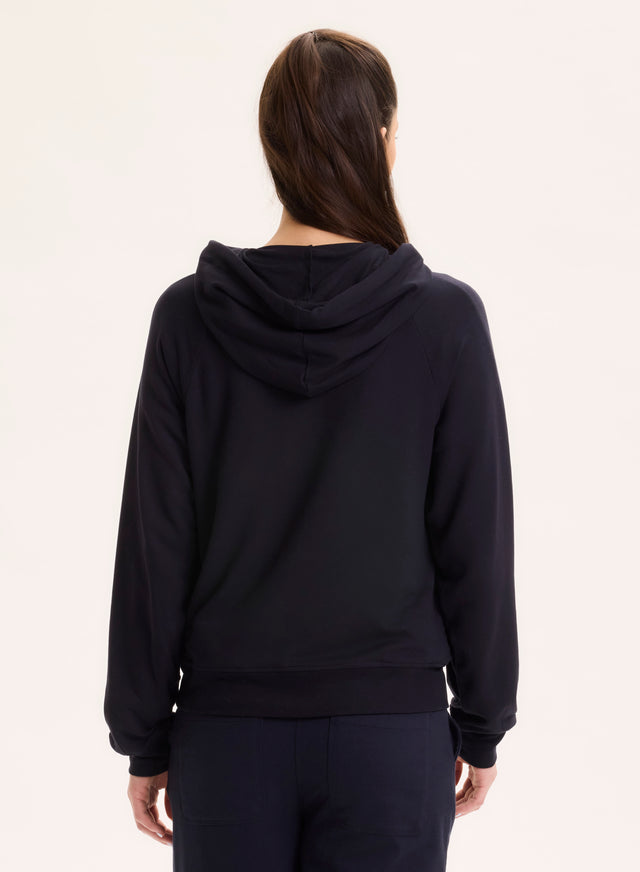 Majestic Filatures Sweat Marine Col Capuche Manches Raglan Longues En Viscose / Élasthanne Viscose / Élasthanne