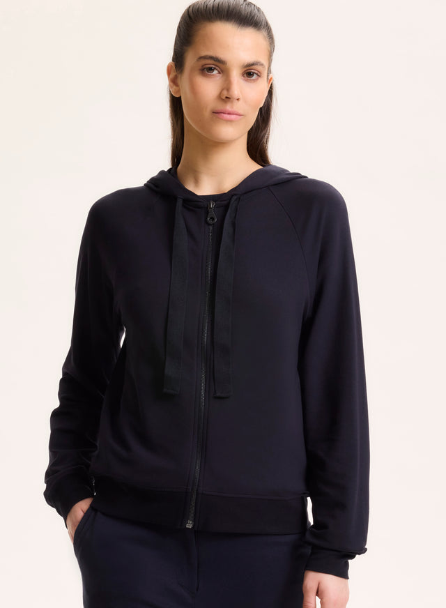 majestic filatures Sweat Marine Col Capuche Manches Raglan longues en Viscose / Élasthanne Viscose / Élasthanne