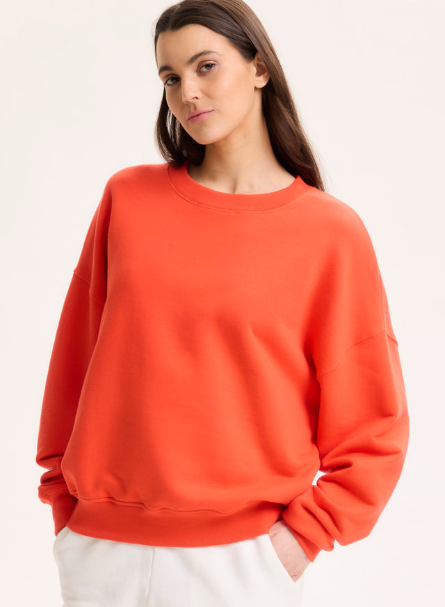 Majestic Filatures Sweat Orange Col Rond Manches Longues En Coton Organique Coton Organique