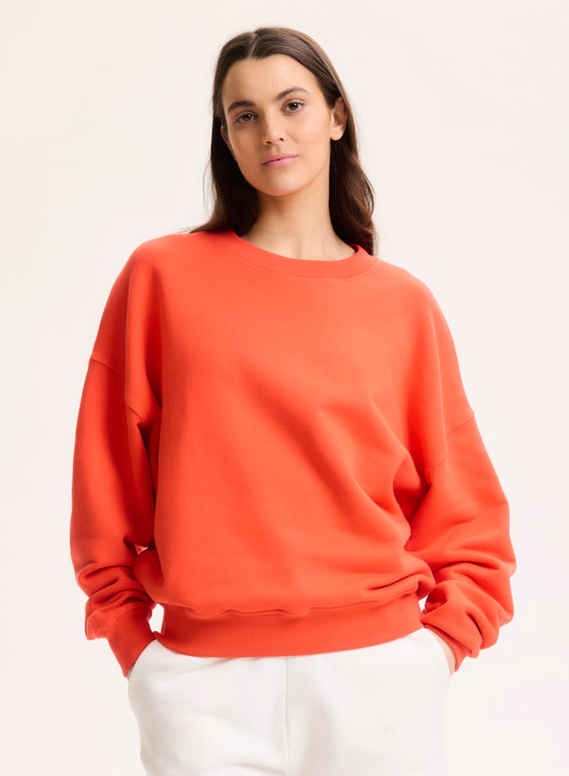 majestic filatures Sweat Orange Col Rond Manches Longues en Coton organique Coton organique