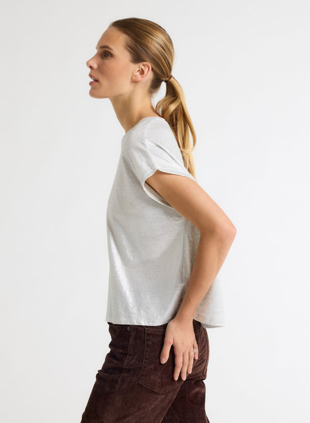 Majestic Filatures T-shirt Argenté Col Rond Sans Manches En Lin / Elasthanne Lin / Elasthanne