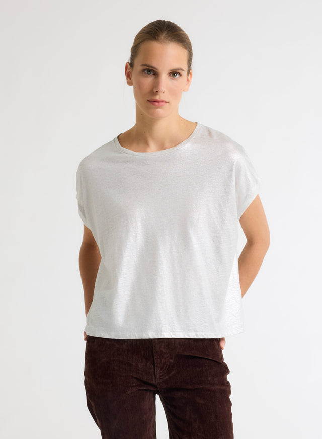 majestic filatures T-shirt argenté Col Rond Sans Manches en Lin / Elasthanne Lin / Elasthanne