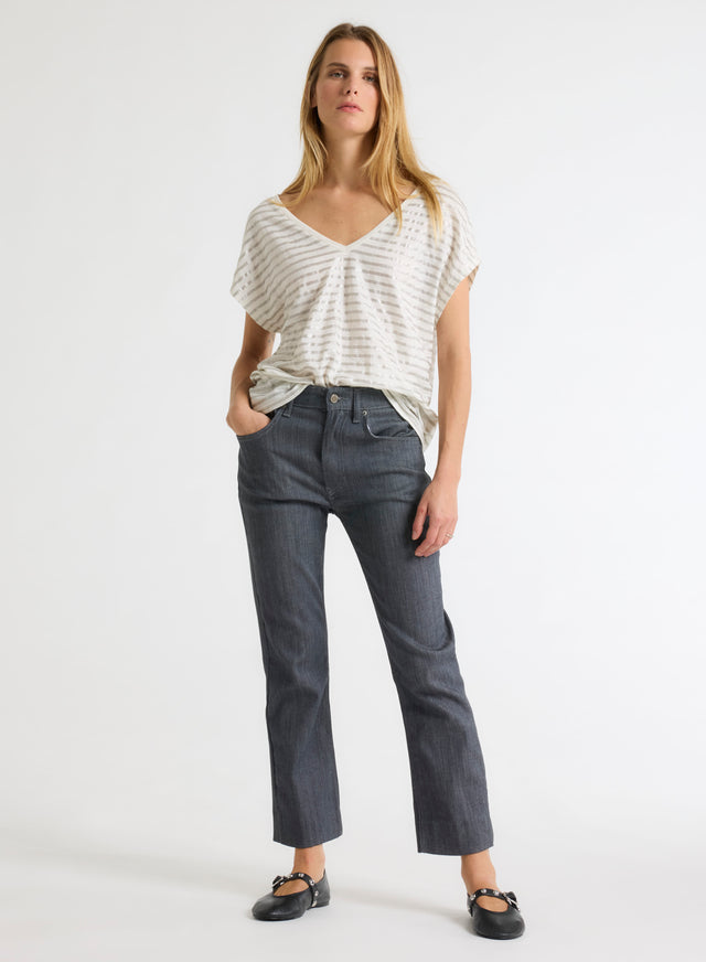 Majestic Filatures T-shirt Argenté Col V Sans Manches En Lin / Elasthanne Lin / Elasthanne