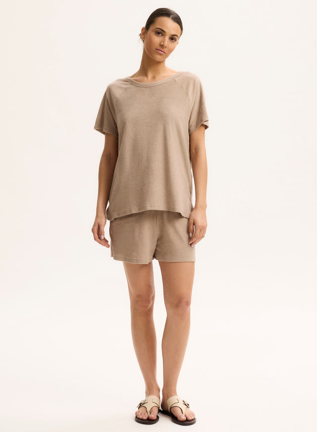 Majestic Filatures T-shirt Beige Col Rond Manches Raglan Courtes En Coton Organique / Modal Coton Organique / Modal