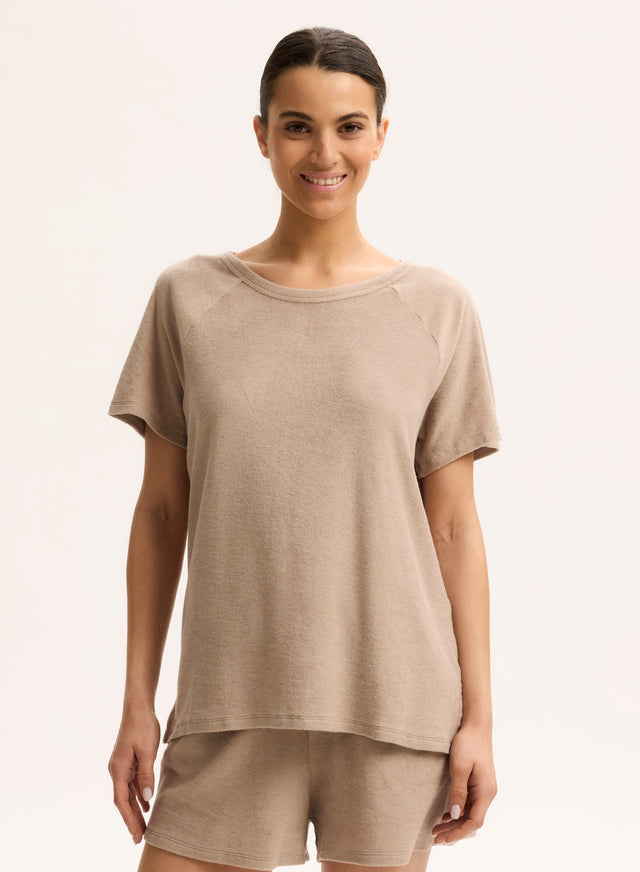 Majestic Filatures T-shirt Beige Col Rond Manches Raglan Courtes En Coton Organique / Modal Coton Organique / Modal