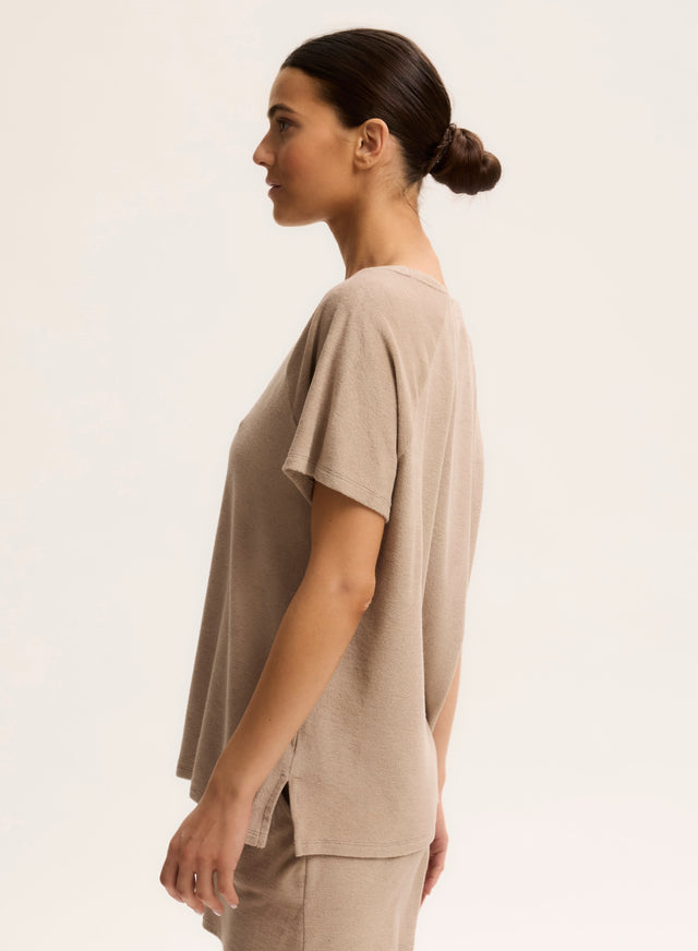 Majestic Filatures T-shirt Beige Col Rond Manches Raglan Courtes En Coton Organique / Modal Coton Organique / Modal