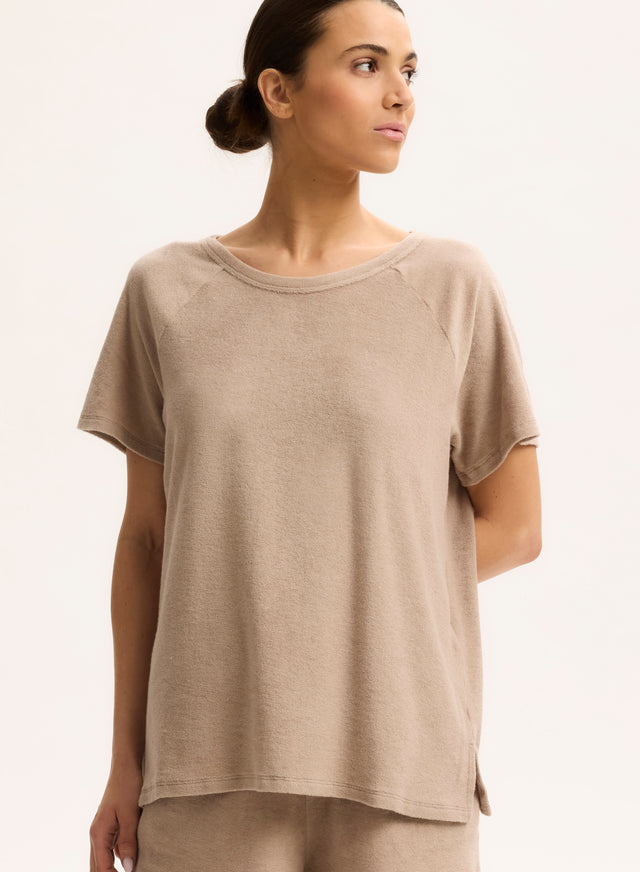 majestic filatures T-shirt Beige Col Rond Manches Raglan courtes en Coton organique / Modal Coton organique / Modal