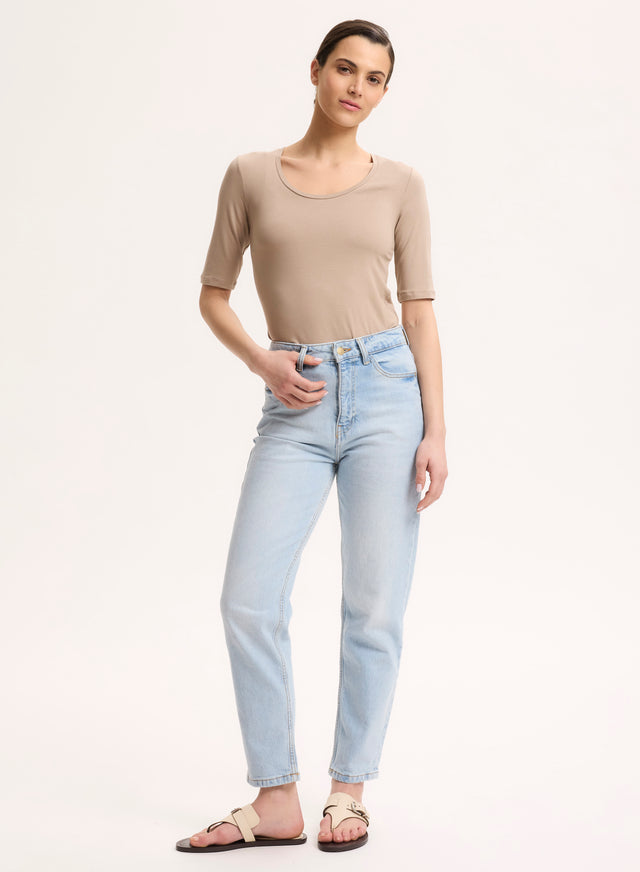 Majestic Filatures T-shirt Beige Col U Manches Coudes En Viscose / Élasthanne Viscose / Élasthanne