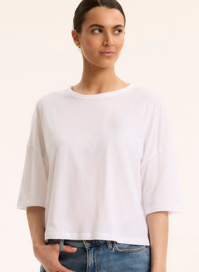 Majestic Filatures T-shirt Blanc à Col Bateau Manches Courtes Coton Organique