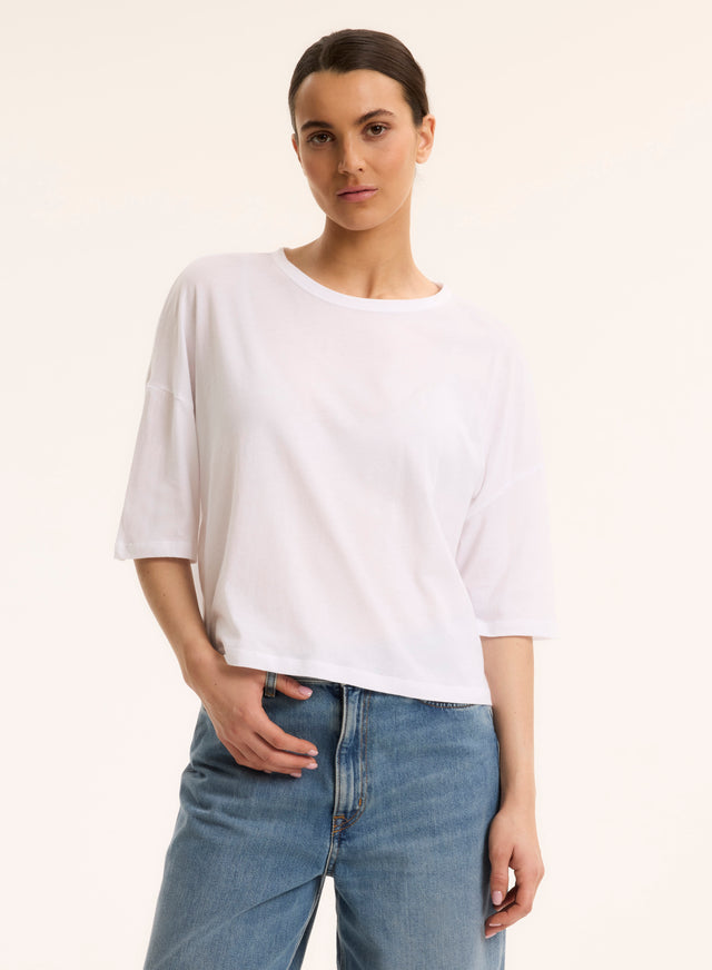 majestic filatures T-shirt blanc à col bateau manches courtes Coton organique