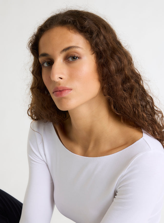 Majestic Filatures T-shirt Blanc Adèle Col Bateau En Viscose Et Élasthanne Viscose / Élasthanne