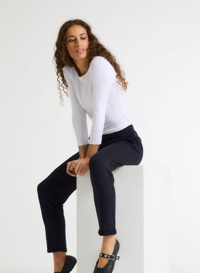 majestic filatures T-shirt Blanc Adèle Col Bateau en Viscose et Élasthanne Viscose / Élasthanne