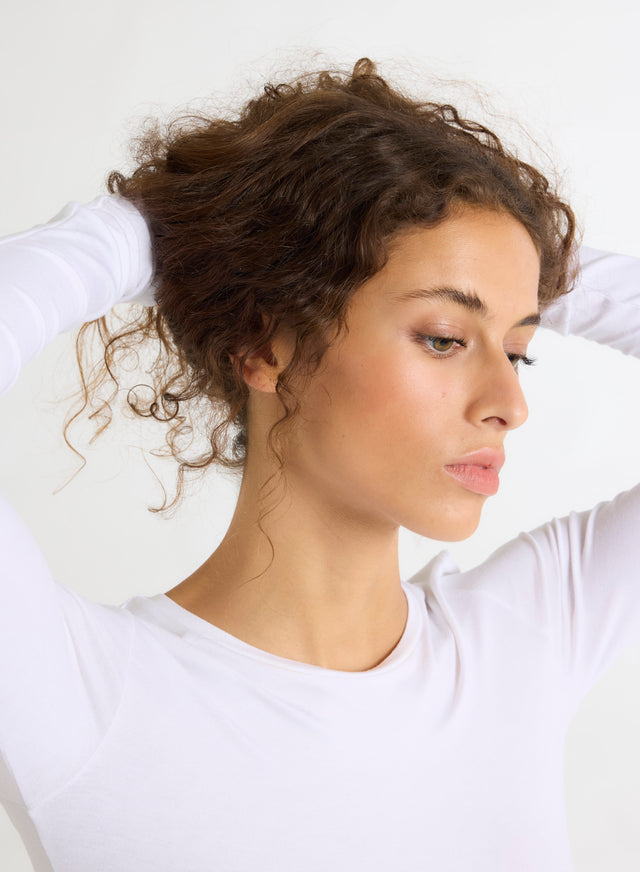 Majestic Filatures T-shirt Blanc Ally Col Rond Manches Longues En Viscose Et Élasthanne Viscose / Élasthanne