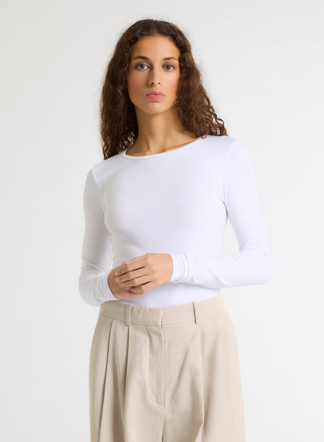 majestic filatures T-shirt Blanc Ally Col Rond Manches Longues en Viscose et Élasthanne Viscose / Élasthanne
