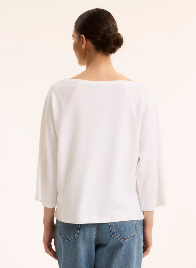Majestic Filatures T-shirt Blanc Col Bateau Manches Coudes En Lin / Coton Organique Lin / Coton Organique