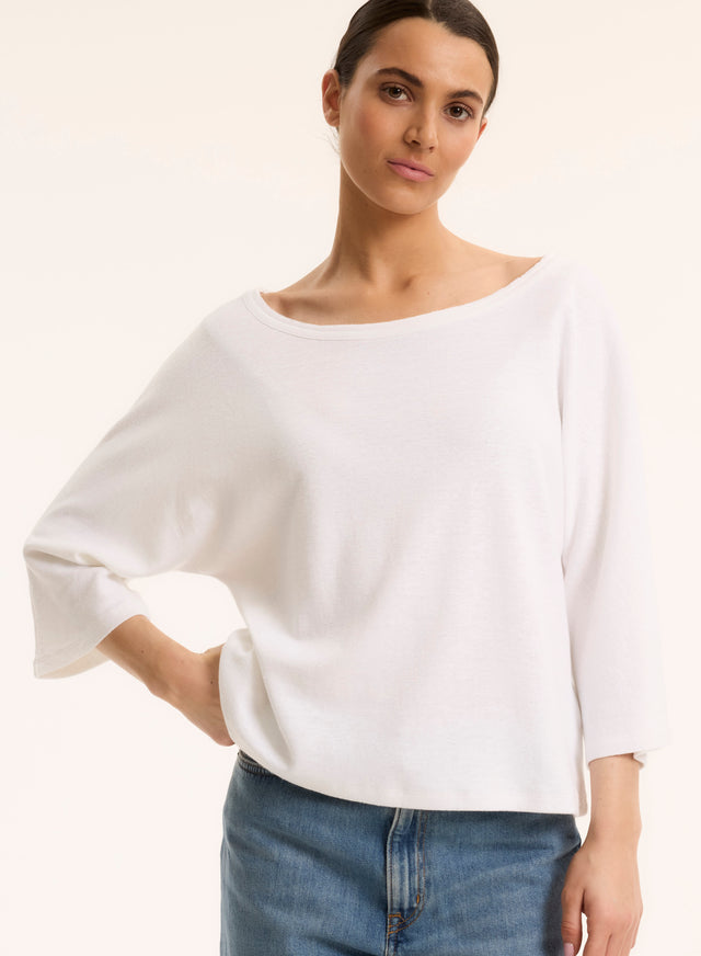 majestic filatures T-shirt Blanc Col Bateau Manches Coudes en Lin / Coton organique Lin / Coton organique