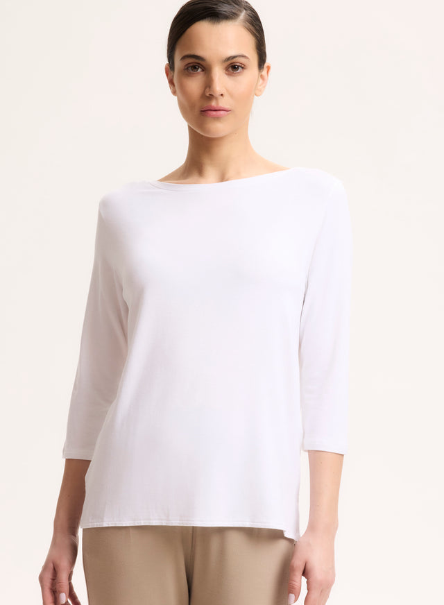 majestic filatures T-shirt Blanc Col Bateau Manches Trois quarts en Viscose / Élasthanne Viscose / Élasthanne