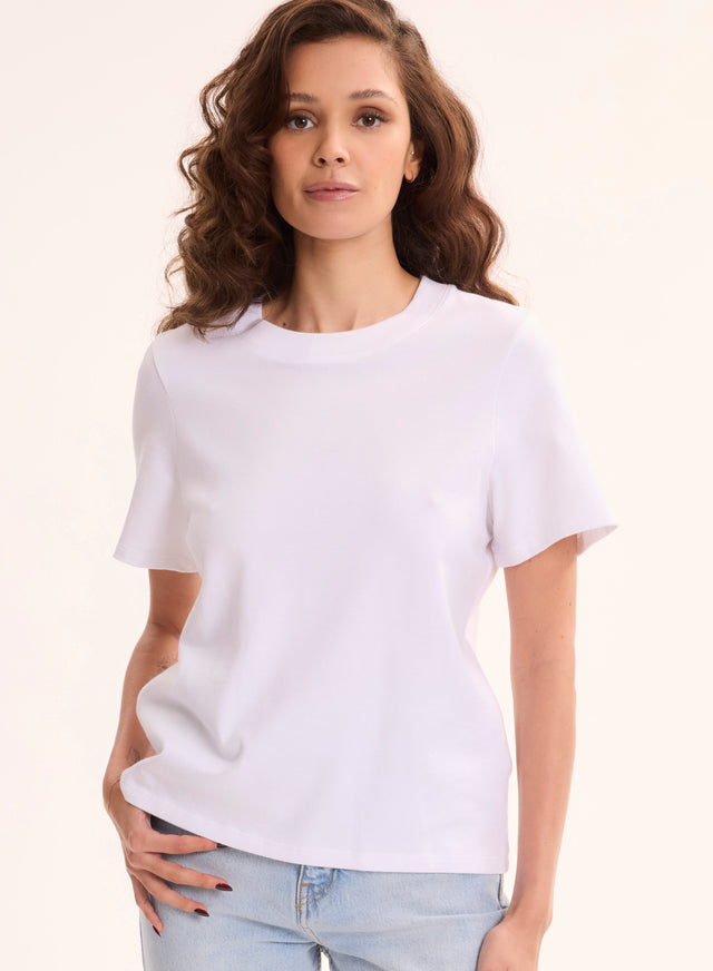 majestic filatures T-shirt Blanc Col Rond Manches Courtes en Coton organique Coton organique