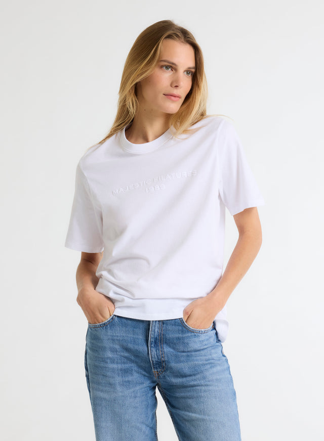 Majestic Filatures T-shirt Blanc Col Rond Manches Courtes En Coton Organique / Coton Recyclé Coton Organique / Coton Recyclé