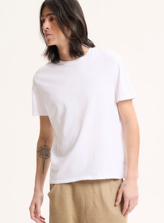 Majestic Filatures T-shirt Blanc Col Rond Manches Courtes En Deluxe Coton Deluxe Coton