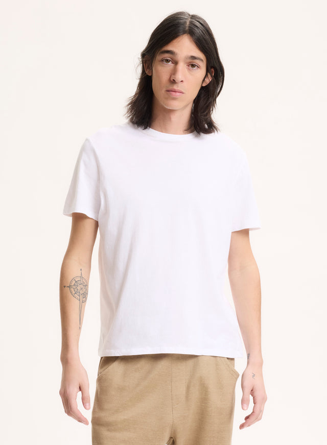 majestic filatures T-shirt Blanc Col Rond Manches Courtes en Deluxe Coton Deluxe Coton