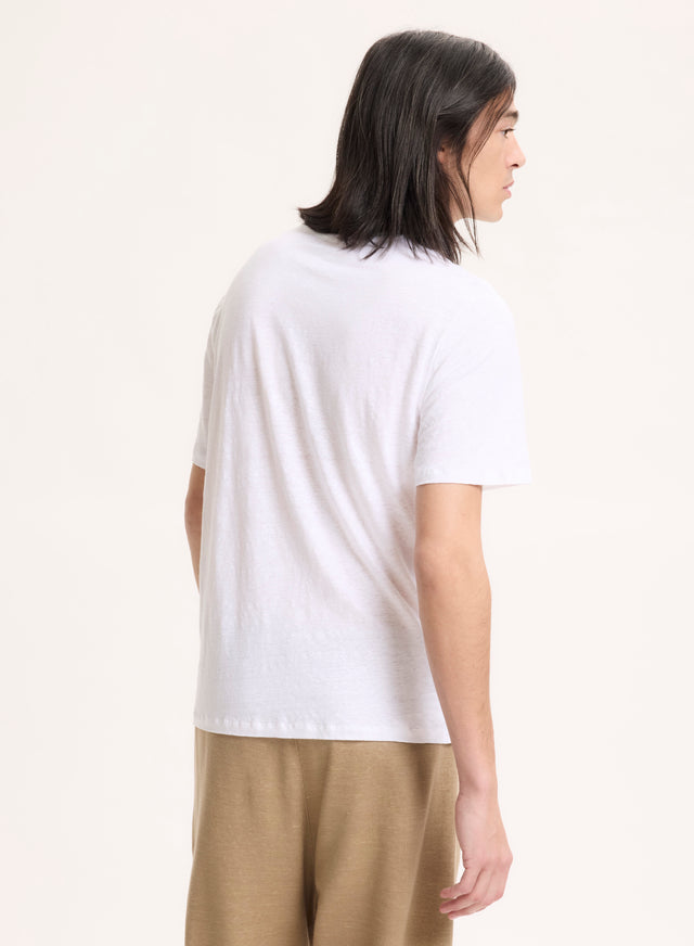 Majestic Filatures T-shirt Blanc Col Rond Manches Courtes En Lin / Elasthanne Lin / Elasthanne