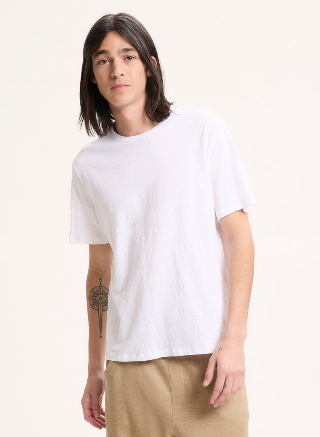 majestic filatures T-shirt Blanc Col Rond Manches Courtes en Lin / Elasthanne Lin / Elasthanne