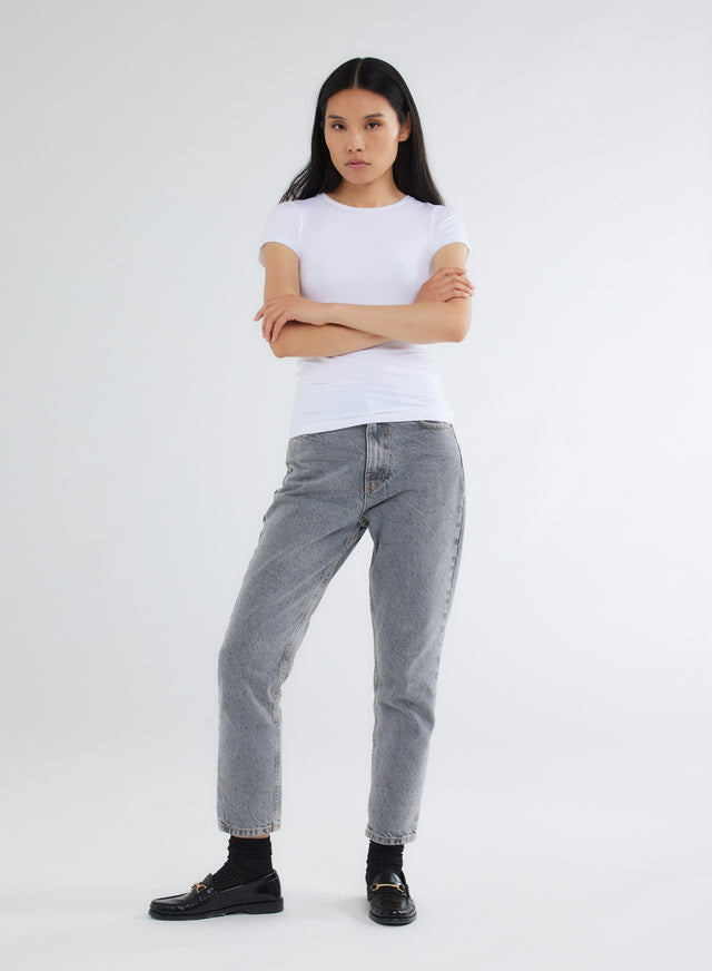 Majestic Filatures T-shirt Blanc Col Rond Manches Courtes En Viscose Et Élasthanne Viscose / Élasthanne