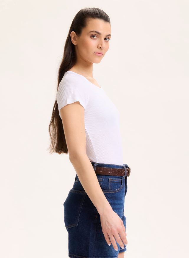 Majestic Filatures T-shirt Blanc Col Rond Manches Courtes En Viscose / Élasthanne Viscose / Élasthanne