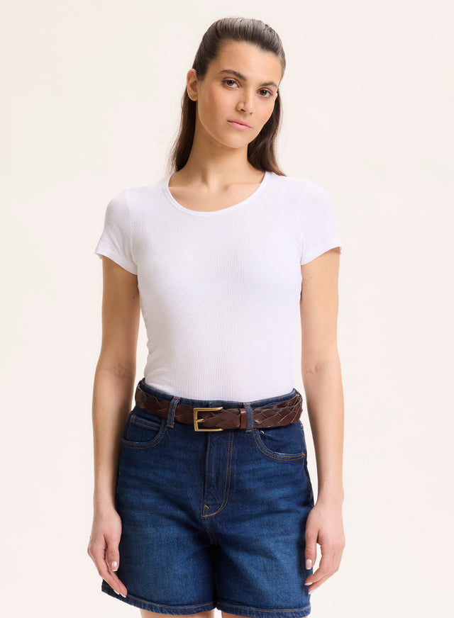 Majestic Filatures T-shirt Blanc Col Rond Manches Courtes En Viscose / Élasthanne Viscose / Élasthanne