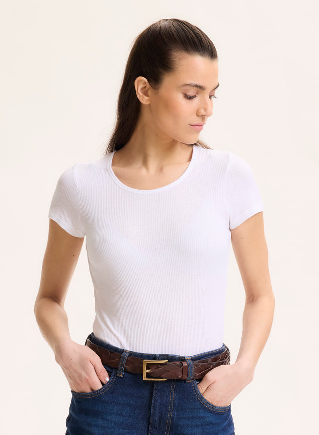 majestic filatures T-shirt Blanc Col Rond Manches Courtes en Viscose / Élasthanne Viscose / Élasthanne