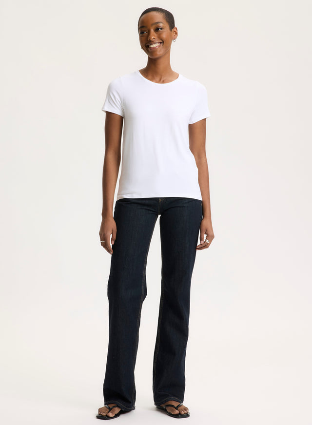 Majestic Filatures T-shirt Blanc Col Rond Manches Courtes En Viscose / Élasthanne Viscose / Élasthanne