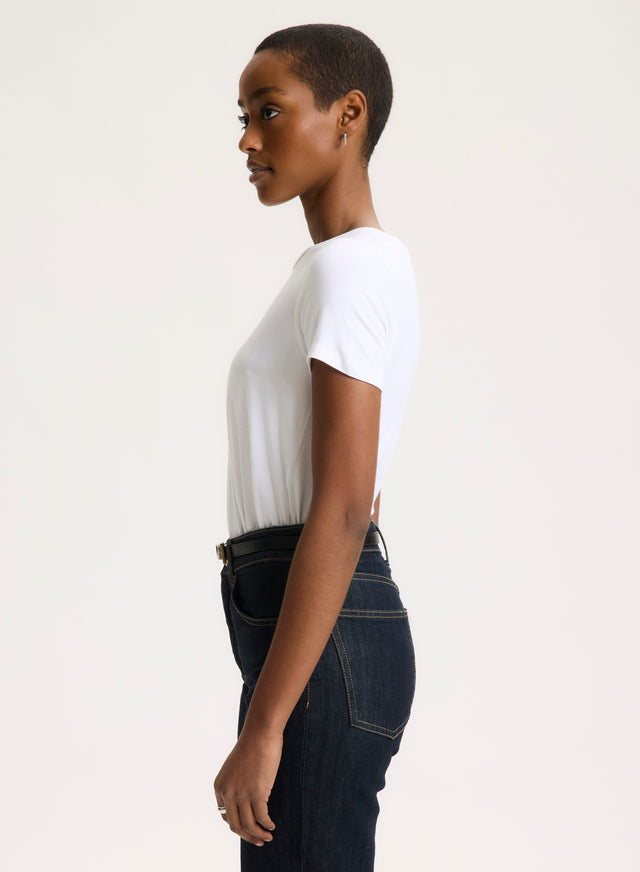 Majestic Filatures T-shirt Blanc Col Rond Manches Courtes En Viscose / Élasthanne Viscose / Élasthanne