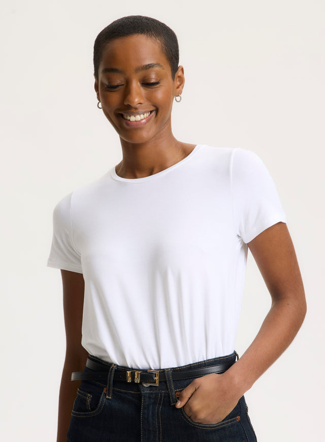 majestic filatures T-shirt Blanc Col Rond Manches Courtes en Viscose / Élasthanne Viscose / Élasthanne