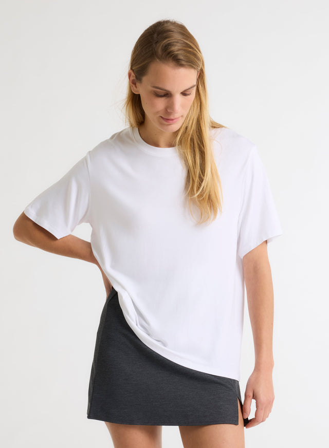 Majestic Filatures T-shirt Blanc Col Rond Manches Courtes En Viscose / Élasthanne Viscose / Élasthanne